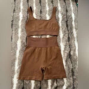 Brown Ribbed Work out Set